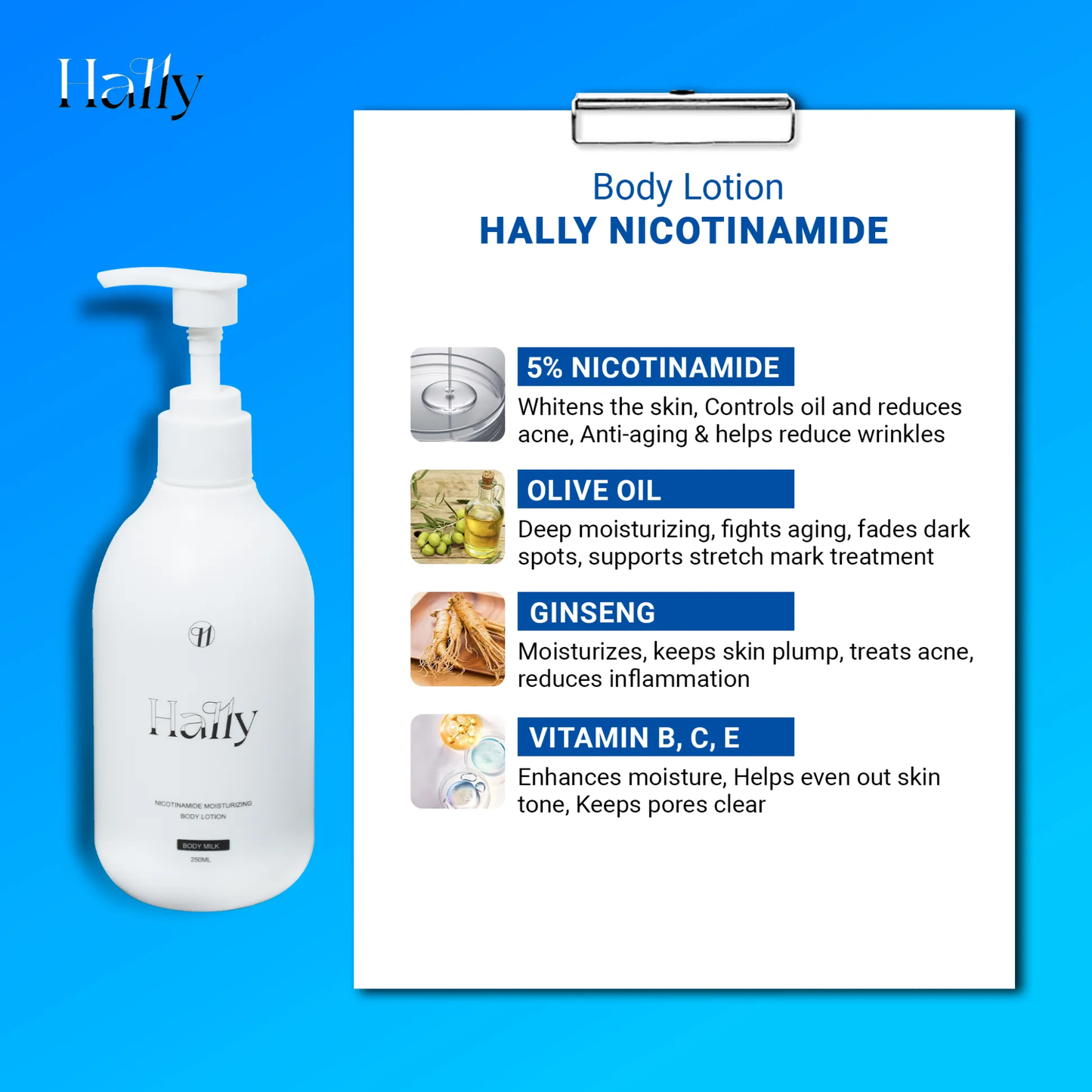 🎁Buy 2 Get 1 Free🎁FOriginal Hally Niacinamide Whitening Body Lotion