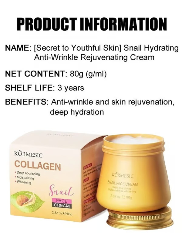 🔥BUY 1 GET 1 FREE!🎁[Secret to Youthful Skin] Snail Hydrating, Anti-Wrinkle and Rejuvenating Cream